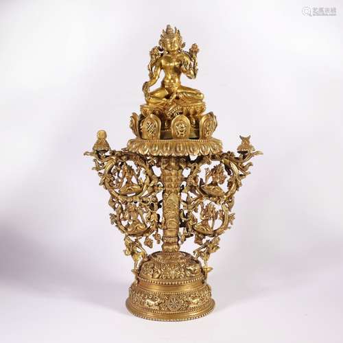 A Gilt Bronze Green Tara Statue