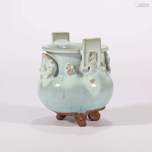 A Jun Kiln Double Ears Porcelain Three-legged Incense Burner