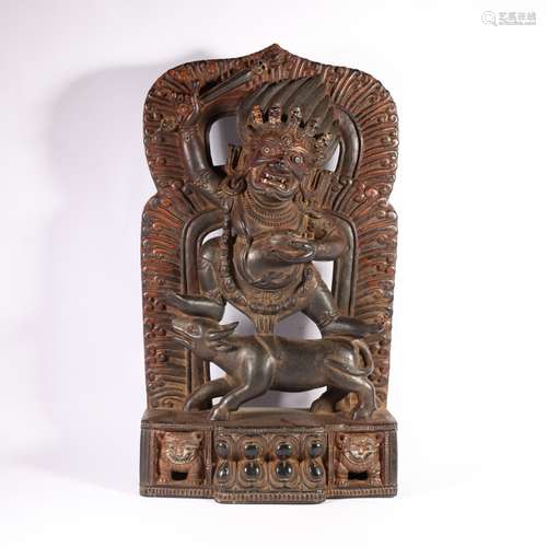 A Colored Drawing Gilt-inlaid Stone Carved Buddha Statue