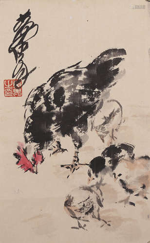 A Chinese Rooster Painting, Huang Zhou Mark