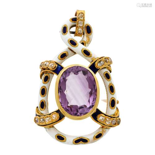 Biedermeier Brosche mit Amethyst ca. 6,7 ct,