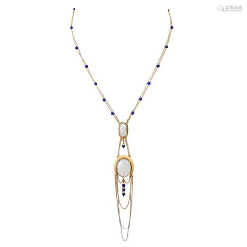 Collier mit Mondsteinen und Lapislazuli,