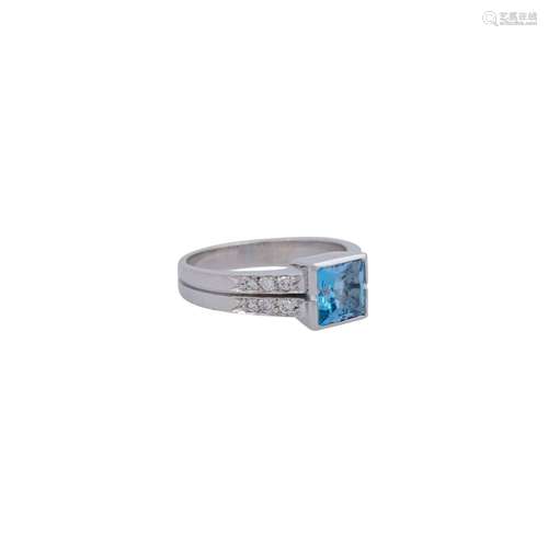 Ring mit Aquamarin und 12 Brillanten von zus. ca. 0,18 ct,