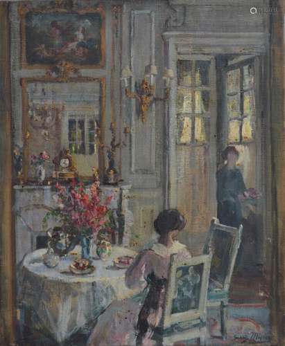 Suzanne MINIER (1884-?) Jeune fille attablée dans la salle-à...