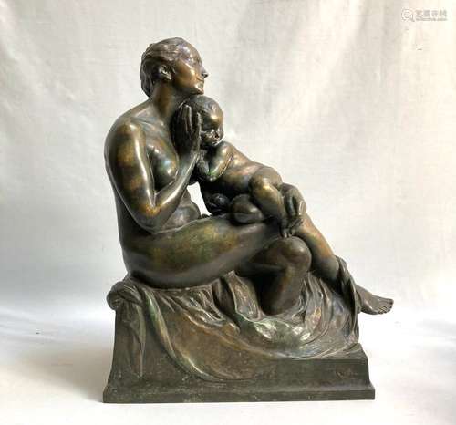 Marcel RAU [belge] (1886-1966) Maternité Bronze signé, cache...