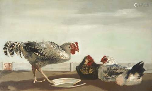 Lucien FONTANAROSA (1912-1975) Trois poules, circa 1940. Hui...