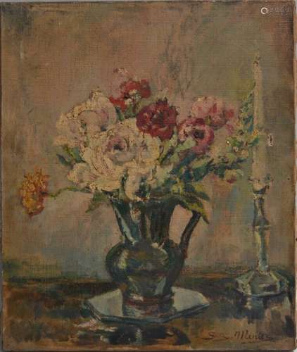 Suzanne MINIER (1884-?) Nature morte au bouquet de fleurs Hu...