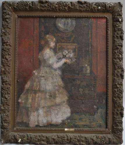 Suzanne MINIER (1884-?) Femme dans un intérieur Huile sur to...