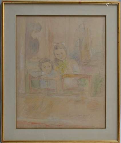 Jean LAUNOIS (1898-1942) Monaco, mère et sa fille, 1941. Des...