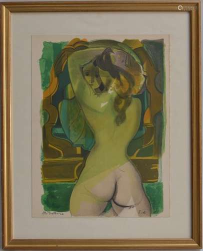 Camille HILAIRE (1916-2004) Nu féminin au miroir Lithographi...