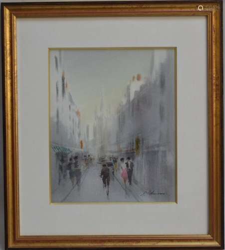 Maurice FILLONNEAU (1930-2000) Rue animée Aquarelle signée e...