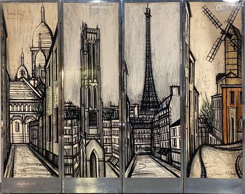 Bernard BUFFET (1928-1999) Paravent à quatre feuilles représ...