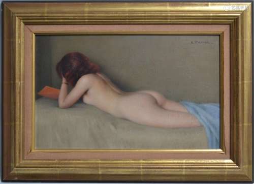 Charles Clément PERRON (1893-1958) Femme nue étendue lisant ...