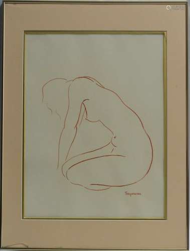 Jacques TEMPEREAU (1945-2006) Nu féminin accroupi Pastel sig...