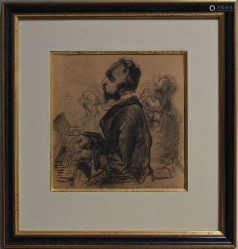 Paul GAVARNI (1804-1866) Le pianiste Dessin au fusain signé ...