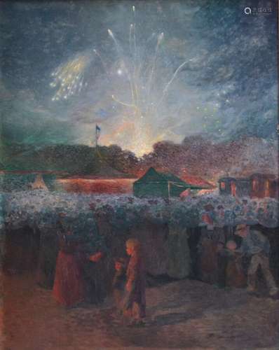 Ferdinand du PUIGAUDEAU (1864-1930) Feu d'artifice à Pont Av...