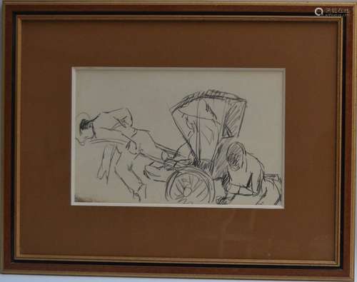 Maurice LE SCOUEZEC (1881-1940) La carriole Dessin avec cach...