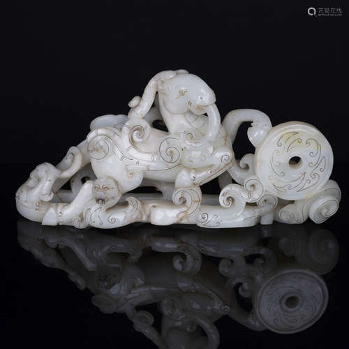 Nephrite Silver-Inlaid Mythical Beast Ornament