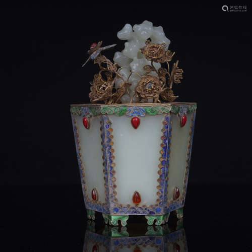 Nephrite Inlaid Flowerpot