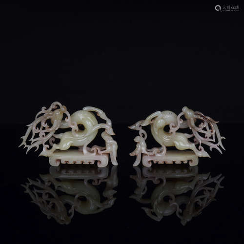 A Pair of Nephrite Deer Ornament