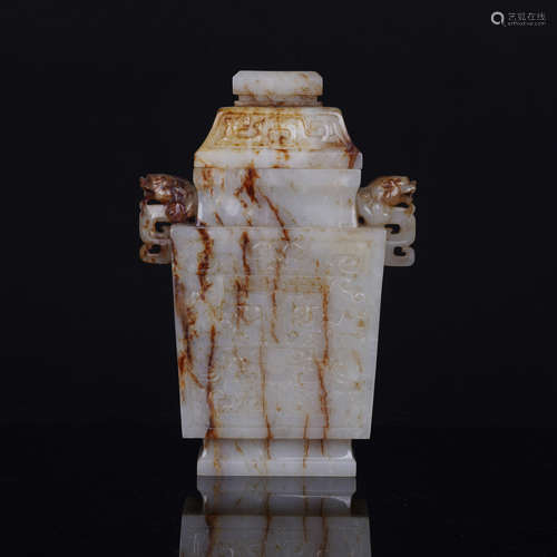 Nephrite Taotie-Mask Square Vase