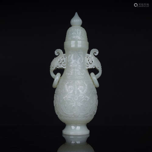 Nephrite White Jade Scrolling Flower Vase