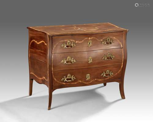 Commode galbée toutes faces en placage d'acajou et bois de r...