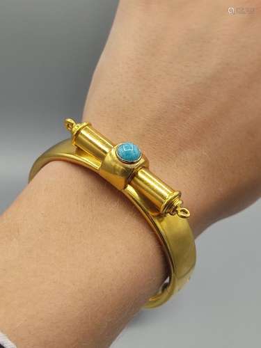 Bracelet rigide en or 18KT serti d'un cabochon turquoise et ...