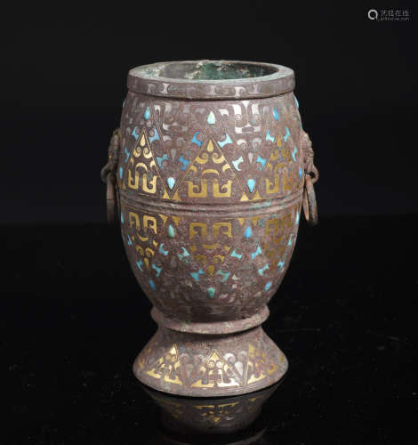 Bronze Gold and Hardstone Inlaid Censer