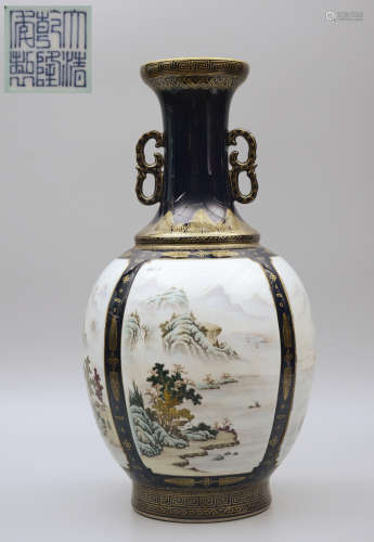 Qianlong Enamel Gilt Landscape Shangping Vase
