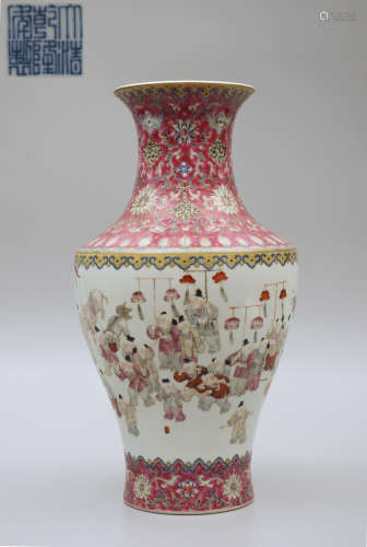 Qianlong Enamel Boys Flower Vase