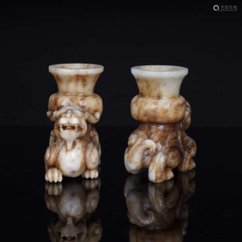 A Pair of Mythical Beast Candlesticks