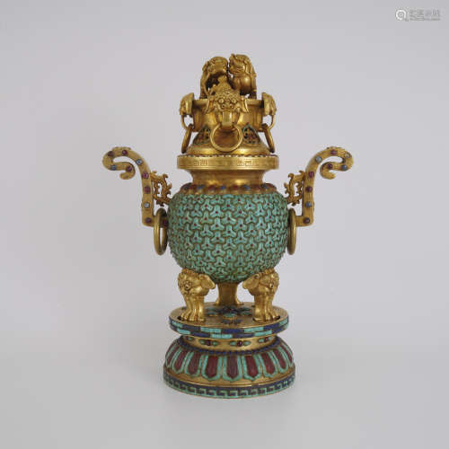 Gilt Bronze Turquoise Inlaid Incense Burner