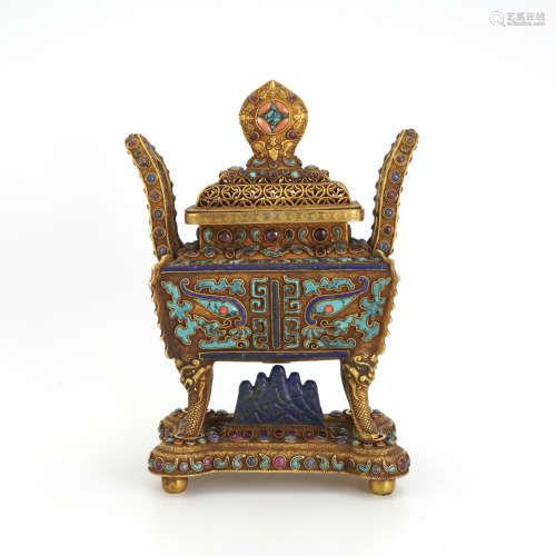 Gilt Bronze Hardstone Inlaid Censer