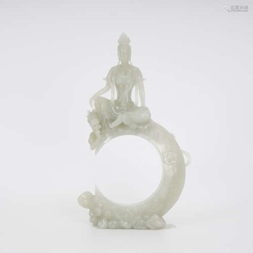 Nephrite Figure of Guanyin and Dragon