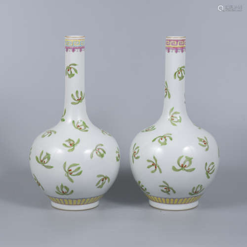 A Pair of Famille Rose Flower Globular Vase