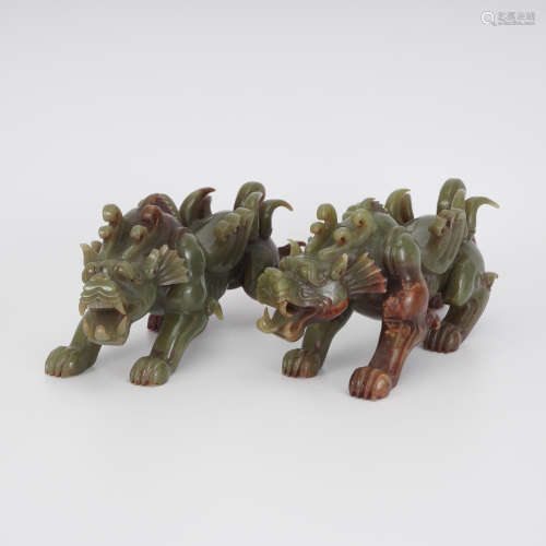 A Pair of Nephrite Mythical Beasts Ornament