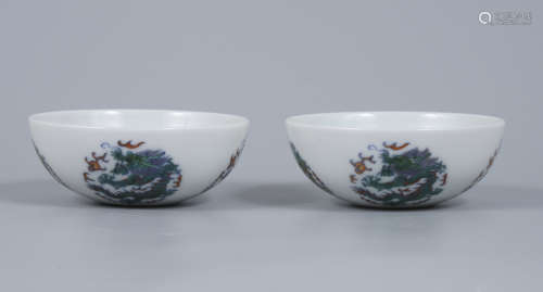 A Pair of Wucai Medallion Dragon Bowl