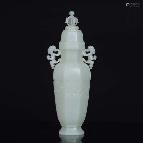 Nephrite Octagonal Eight Emblems Vase