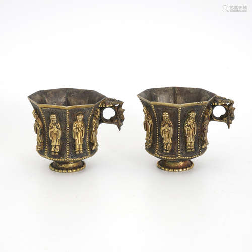 A Pair of Gilt Silver Octagonal Cups