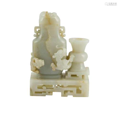 QING WHGITE JADE GU FORM VASE AND GENERAL'S JAR