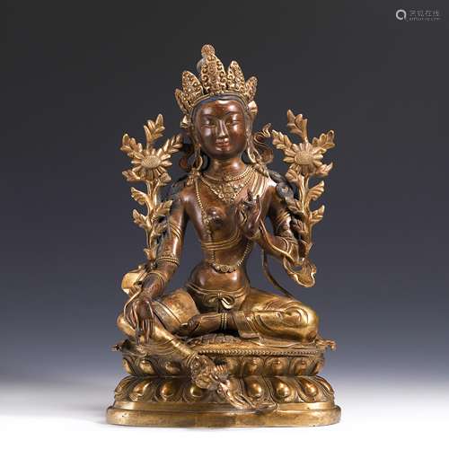 GILT BRONZE LOTUS HAND GUANYIN