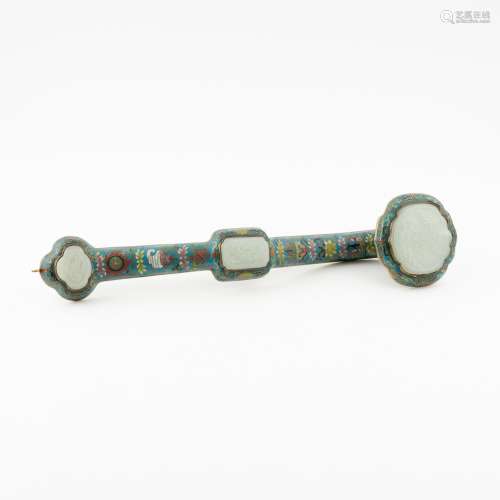 A JADE AND CLOISONNE RUYI SCEPTERS, 19TH C