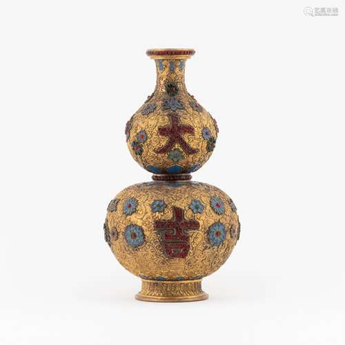 STONES INLAID GILT BRONZE DOUBLE GOURD BOTTLE