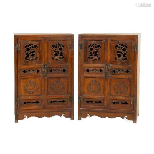 PAIR HUANGHUALI PIXIU DRAGON DOUBLE DOORS CABINETS