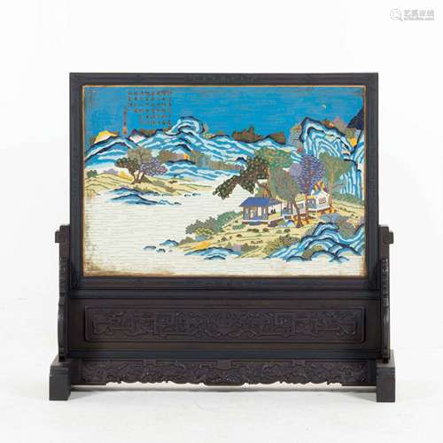 CHINESE QING GILT BRONZE CLOISONNE LANDSCAPE SCENE