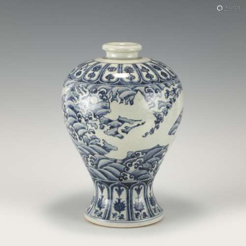 MING REVERSED BLUE AND WHITE DRAGON MEIPING JAR