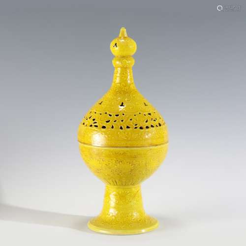 MING YELLOW GLAZED INCENSE BURNER