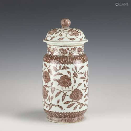 MING XUANDE RED GLAZED LIDDED JAR