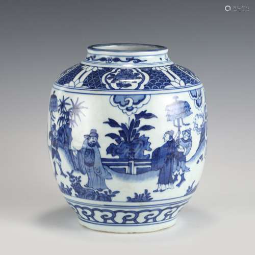 MING BLUE AND WHITE FIGURIAL JAR